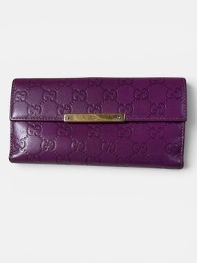 Gucci Purple Embossed GG Continental Wallet with Gold Plate